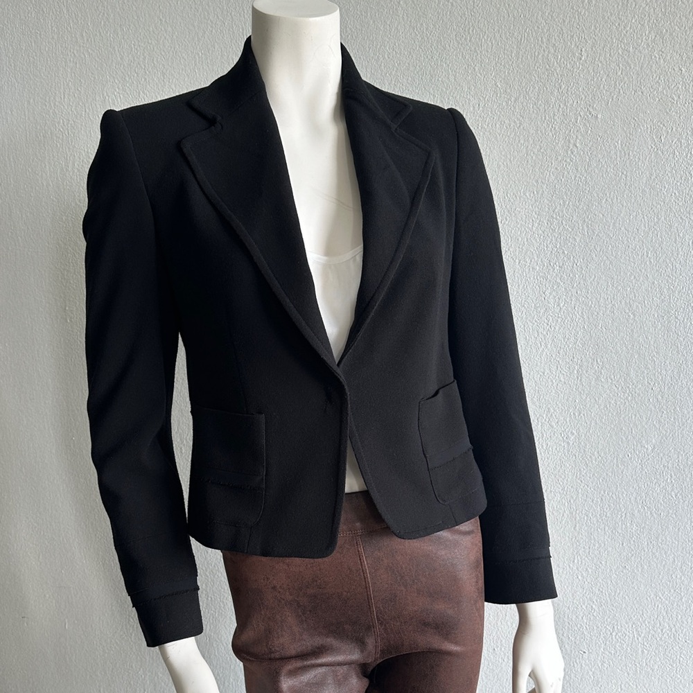 Parallel Vintage Black Structured Blazer — Size 4, Ribbon Detail, Tailored Fit